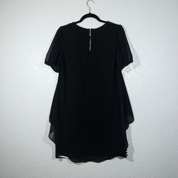 Panitti Black Overlay Striped A-Line Dress Size Medium‎ - Picture 8 of 10